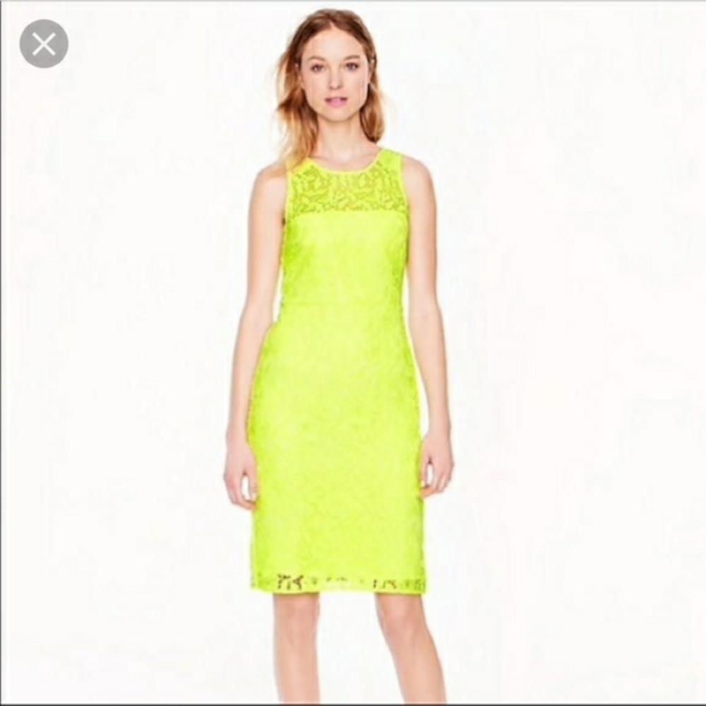 J Crew Collection Neon Yellow Lace Sheath Dress